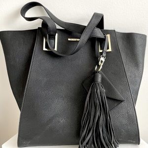 Steve Madden Large Black Leather Tote Bag